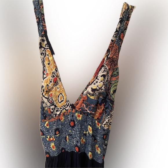 Angie Blue and Orange vneck halter Maxi Sundress - Picture 3 of 5